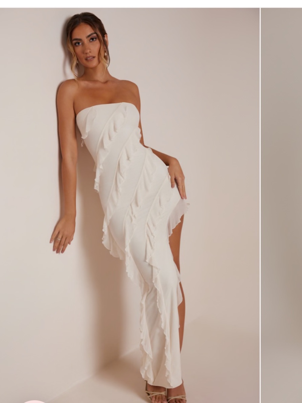 OH POLLY Nevali Bandeau Ruffle Detail Maxi Dress Ivory Size 0 like new  bridal